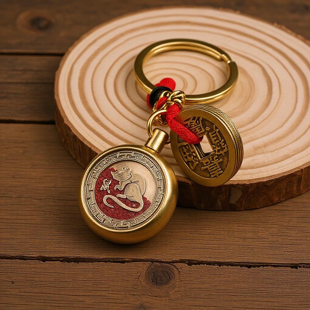 Brass Rotating Zodiac Keychain Pendant: Unisex Creative Handicraft