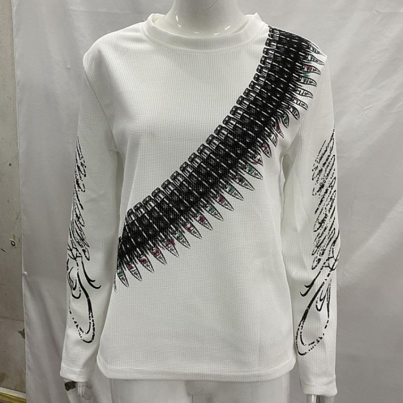 European and American Style Dark Printed Round Neck Long Sleeved Retro Street Trend Pullover Top