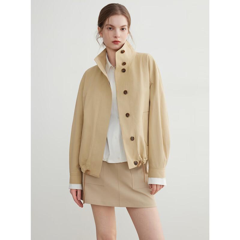 ELLE Women s Khaki Stand-Up Collar Loose Jacket M