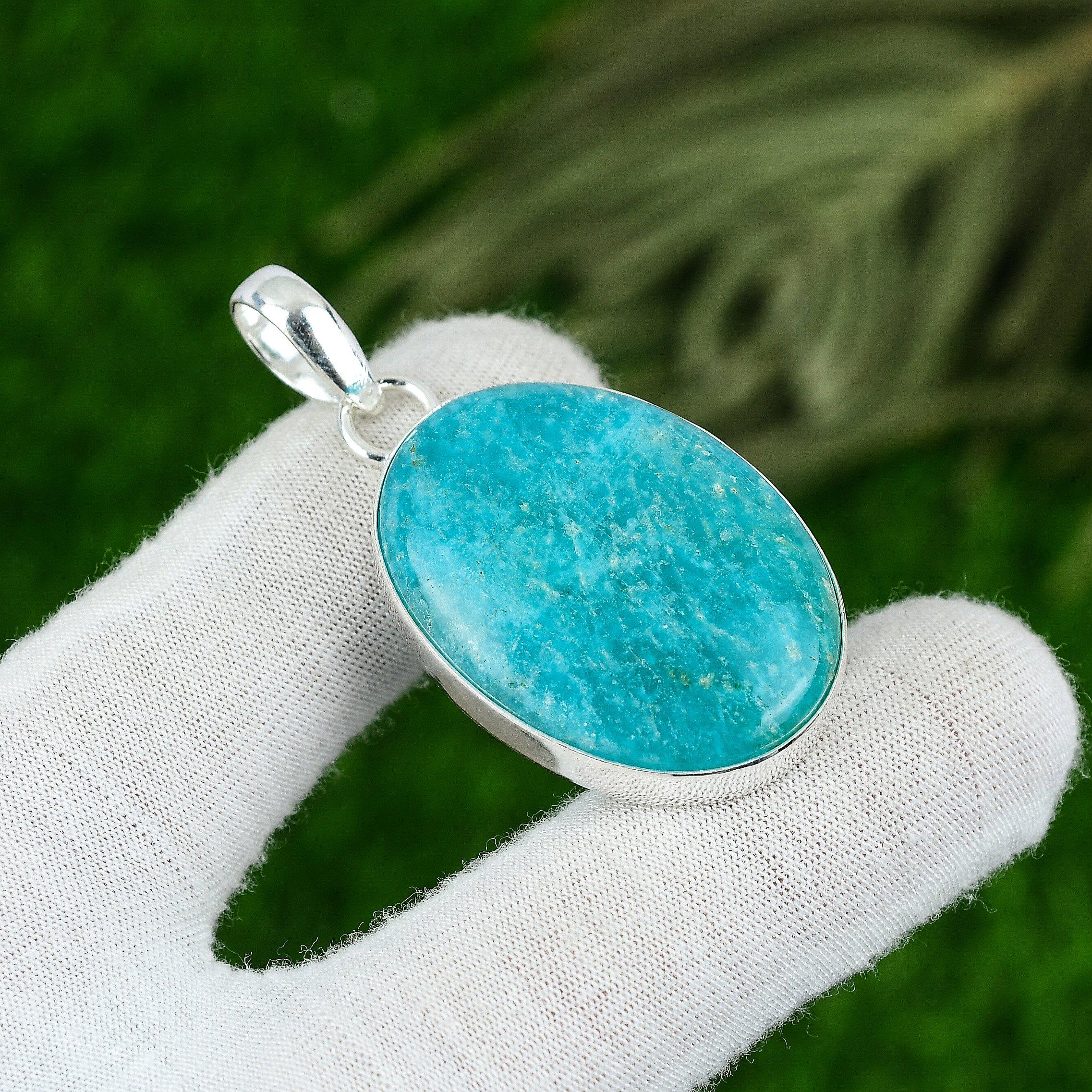 

925 Sterling Silver Heart Chakra Amazonite Gemstone Handcrafted Pendant Jewelry