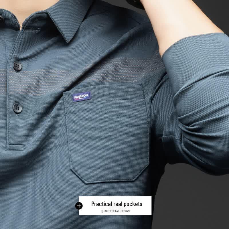 Caesar Men's Striped Long Sleeve Polo T-Shirt