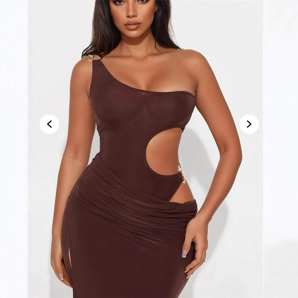 Europe and the United States new cross-border fashion banquet solid color temperament slim sexy hollow design long dress hip dress women