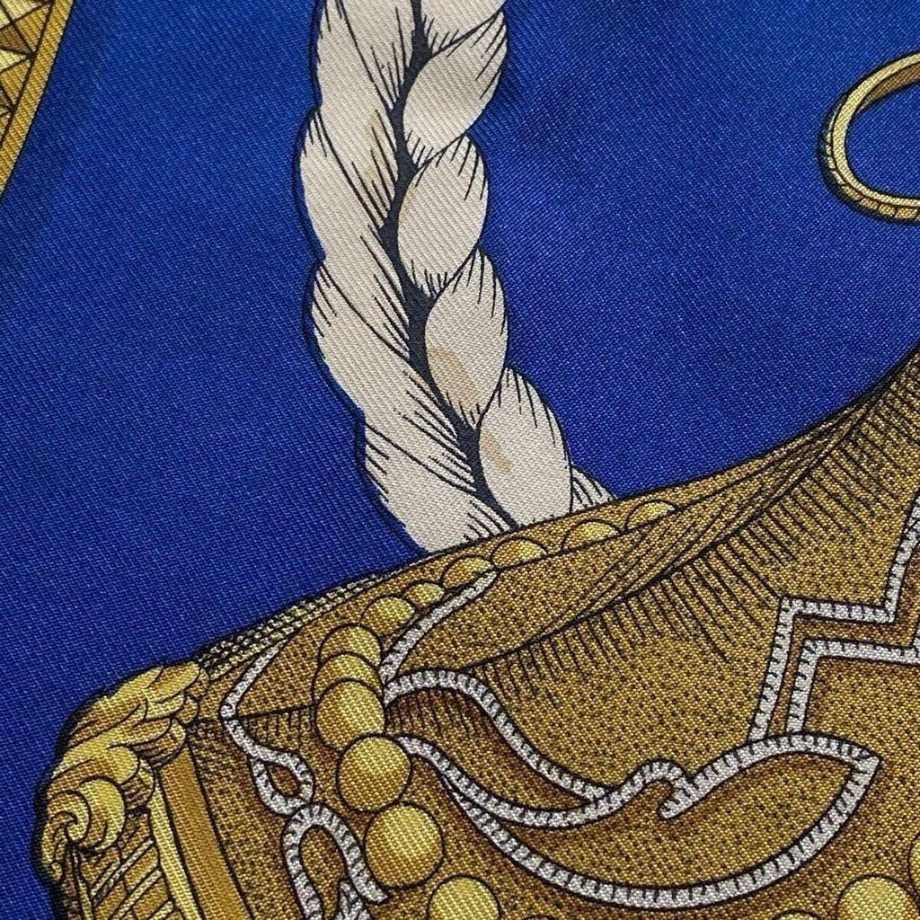 Used HERMES Grand Apparat Hermes Ceremonial Horse Scarf Silk Carr 90 Blue Large Vintage