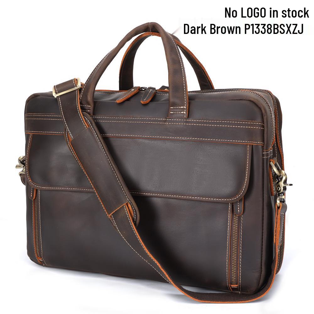 Genuine Leather Men's 17-inch Laptop Briefcase, Crossbody Cowhide Commuter Bag