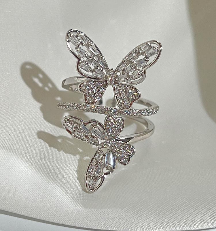 

ins wind full diamond double butterfly ring elegant design index finger ring princess style temperament ring