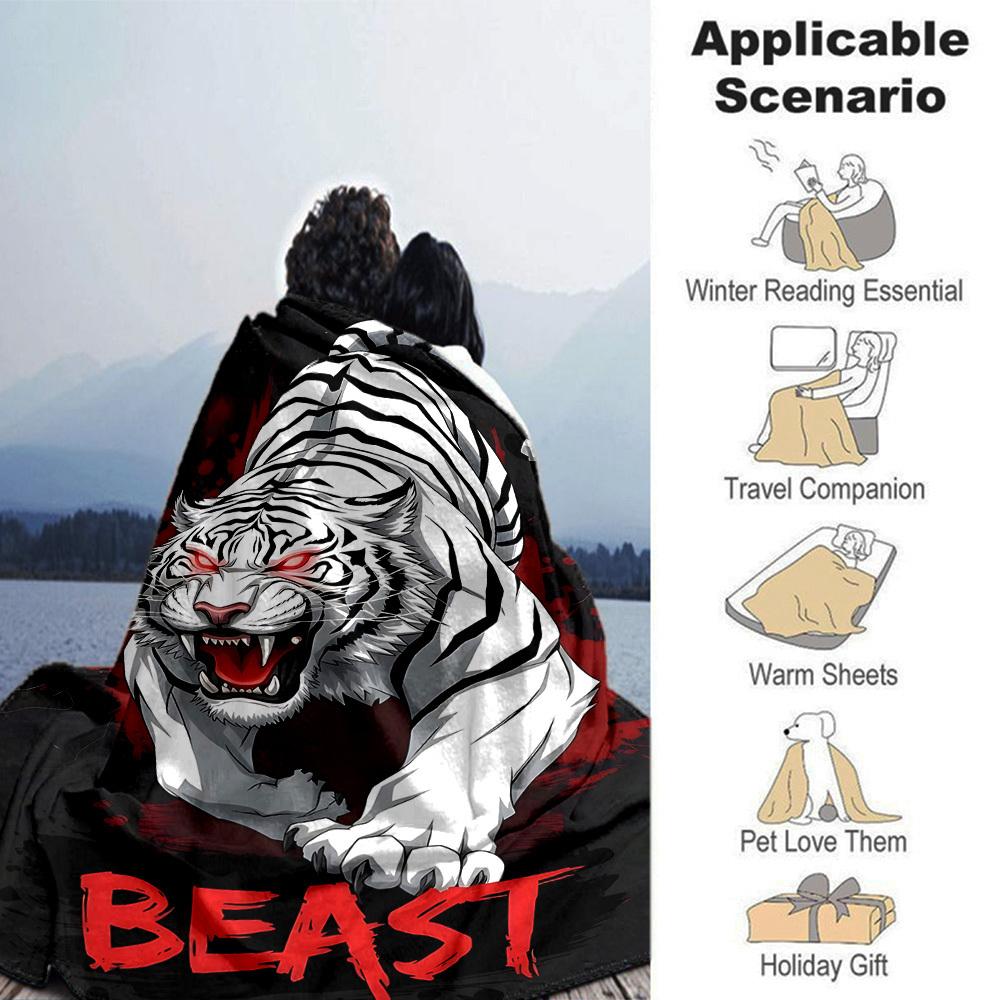 1pc Tiger Beast Soft Warm Throw Blanket Nap Blanket For Couch Sofa Office Bed Camping Travel,Comfortable