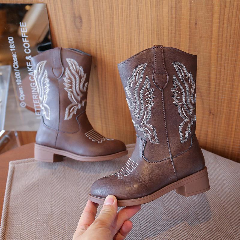Kinder Mode Stiefel 3-18 Jahre Bestickt Jungen Mädchen Westernstiefel Größe 27-36 Herbst und Winter Hohe Kinderstiefel Schuhe