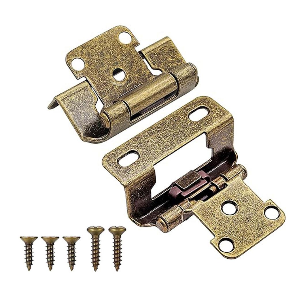 Pack of 2 Antique Steel Cabinet Hinges for Kitchen Door Partial Wrap Closing 1/2Inch Overlays Half Hide Designs
