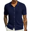 Men's Summer Cool Knit Short Sleeve Collared Shirt - Solid Color, Breathable, Hollow Out Design