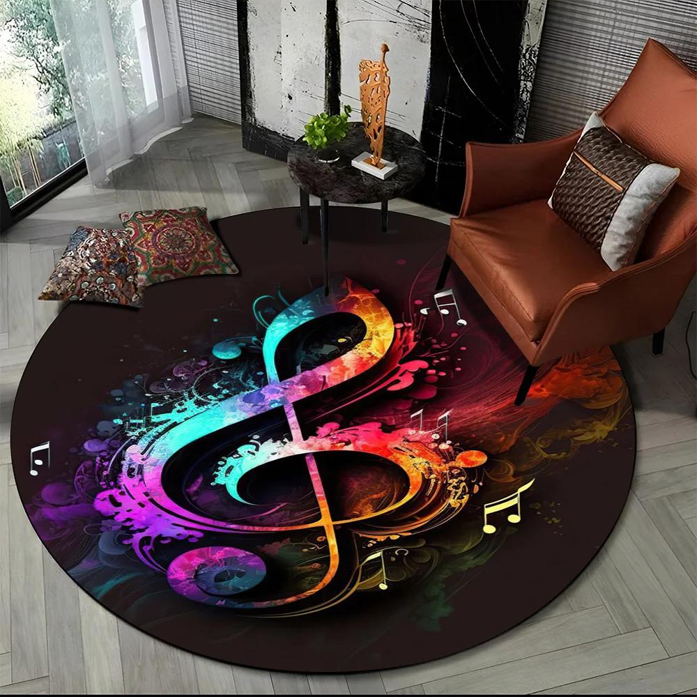 Colorful Musical Note Music Score Cartoon Round Carpet Rug for Living Room Bedroom Kids Playroom Decor,Pet Area Rug Non-slip Mat
