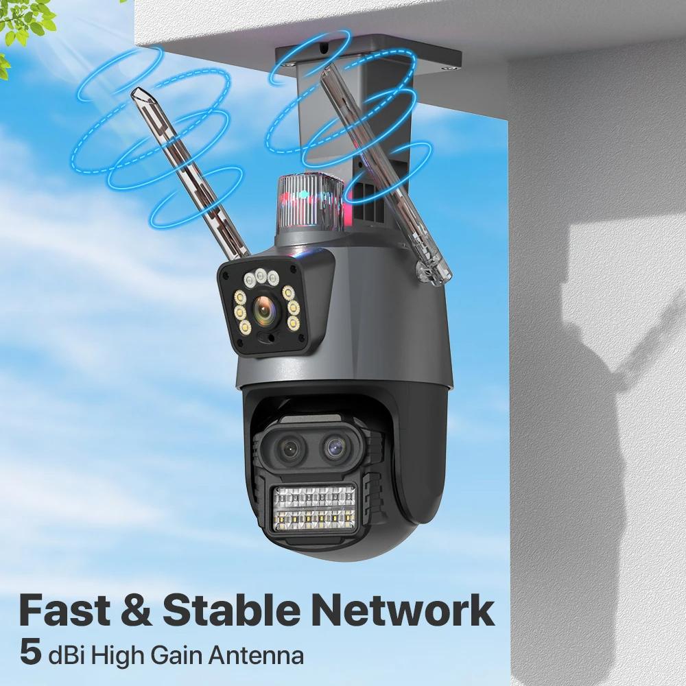 Nuova telecamera IP 4K 9MP HD EU Telecamera IP esterna Zoom 8X Tre lenti Doppio schermo Wifi Telecamera PTZ 4MP Luce della polizia Allarme Video sorveglianza Onvif ICSEE