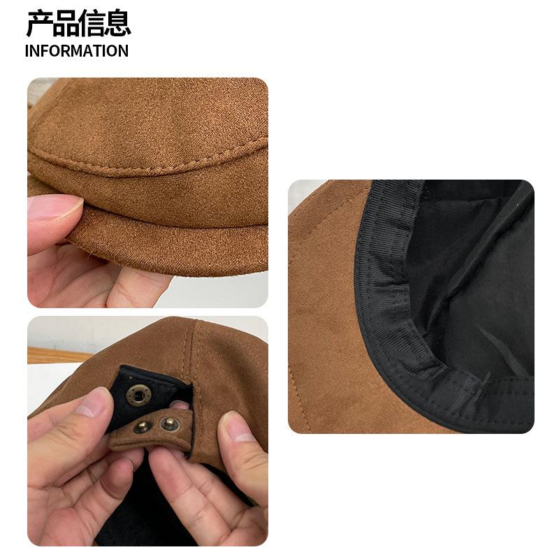 British Style Retro Suede Newsboy Hat Japanese Simple Solid Color Versatile Forward Hat Thermal Cap