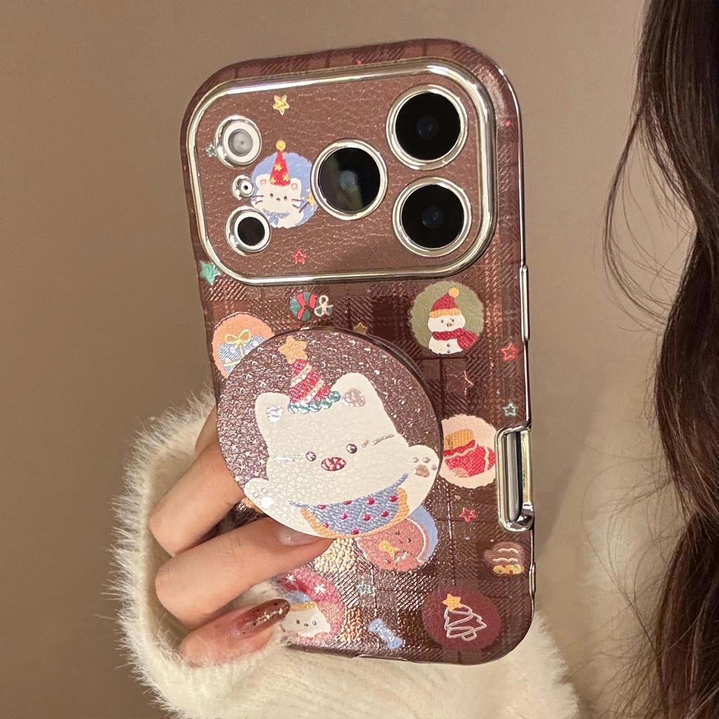 Capa de telefone com suporte de cachorro de desenho animado de Natal adequada para iPhone 16, iPhone 17, iPhone 17 Pro Max