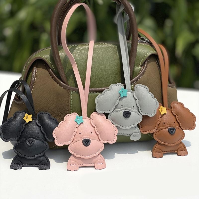 Adorable Curly Dog Keychain PU Leather Bag Charm With Secure Metal Hook For Purse Backpack Decoration Lightweight Design