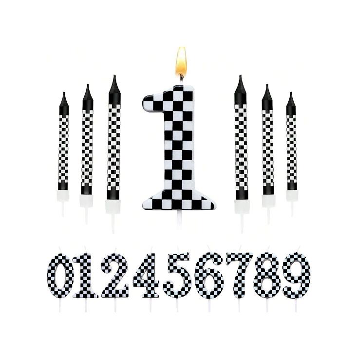 7Pcs Birthday Candles Set,Cake Numeral Candles,Racing Cars Themed Birthday Candles for Cake Candle Checkered Decoration 1