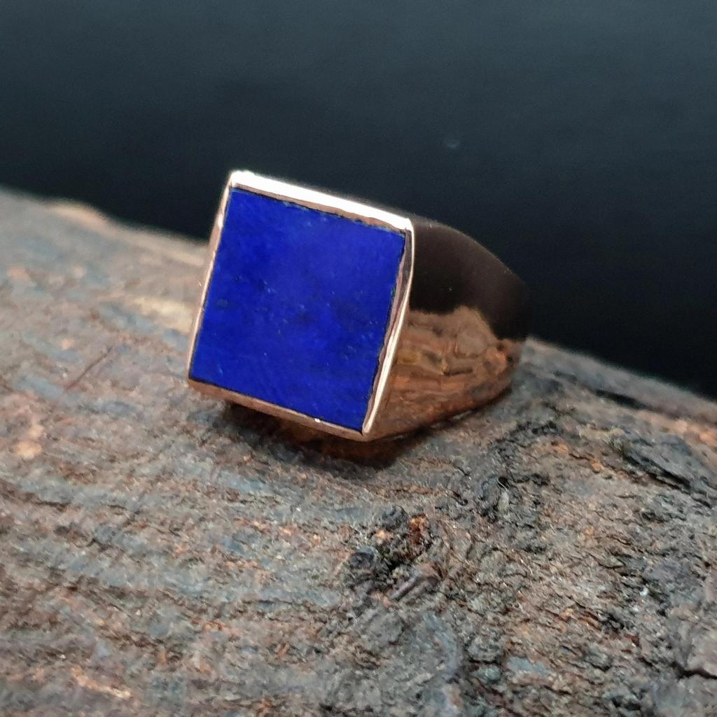 Flat Disk Blue Lapis Lazuli 925 Sterling Silver Rose Gold Fill Ring Jewelry, Unisex Lapis Ring Jewelry