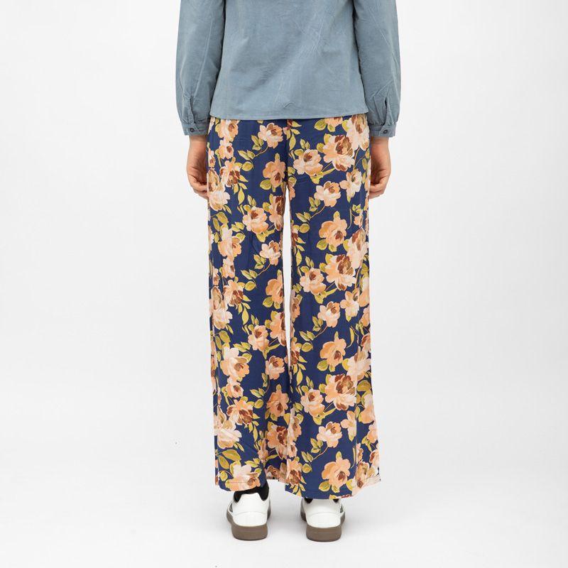 Pantalon bleu fluide retro pozo à fleurs Femme LA PETITE ETOILE