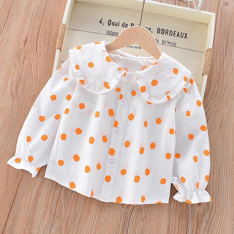 Children's Long Sleeve Cotton Lace Lapel Shirt - Spring/Autumn Korean Style for Girls