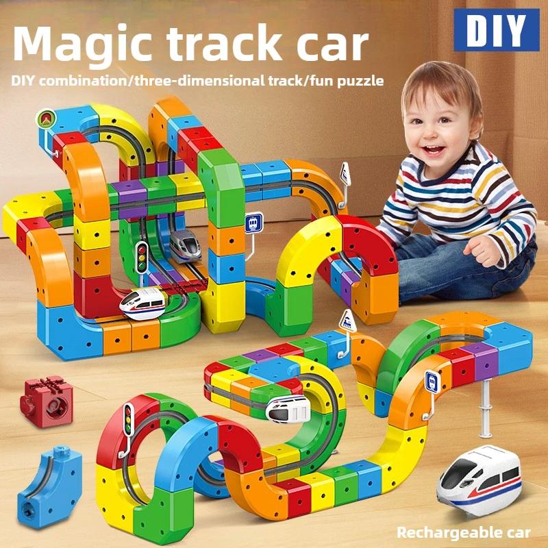Non-Toxic Kids Magnetic Rail Car Cube Toys Educational Toy Diy Building Blocks Magical Track Train Gravity Maze Toy Christmas Gifts