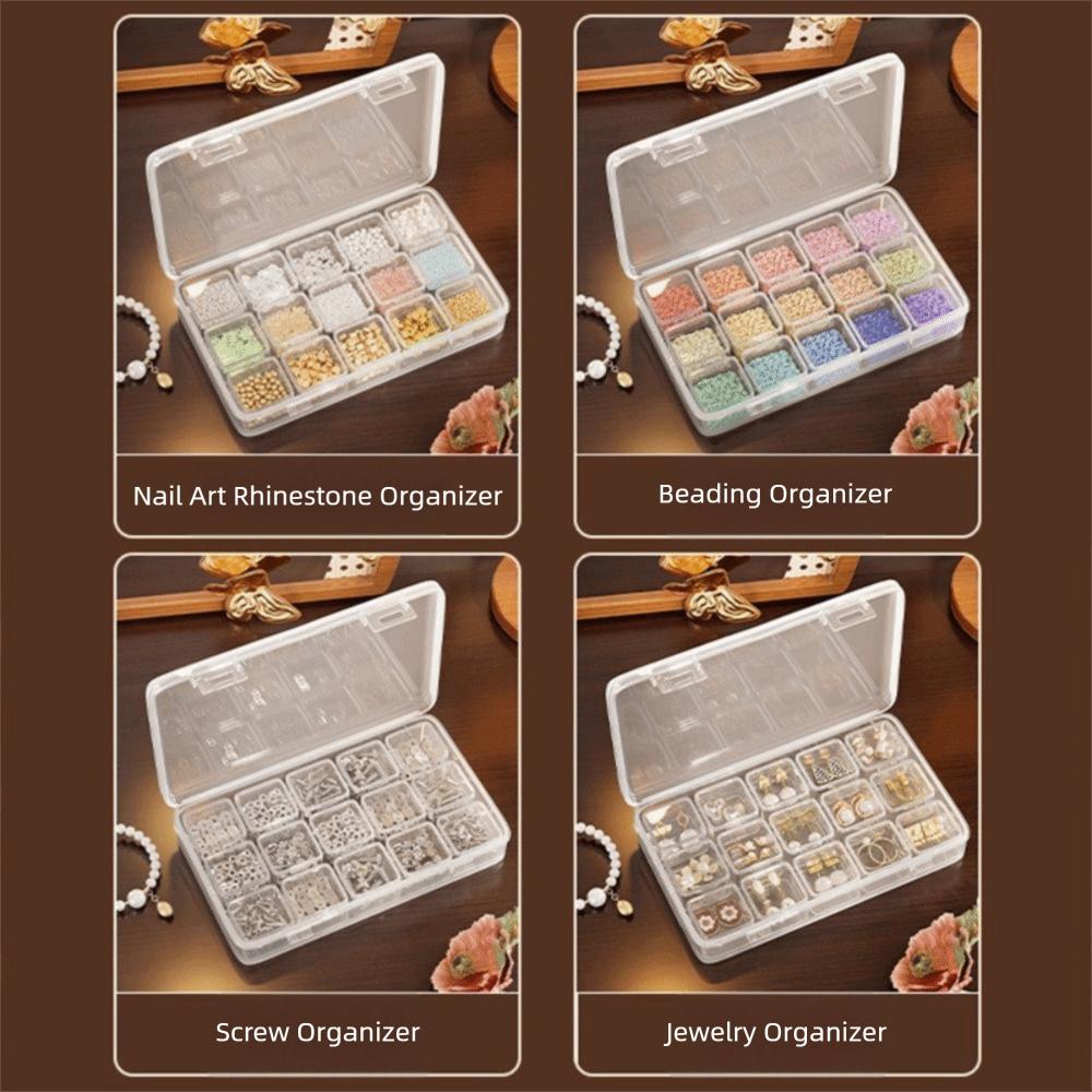 Grid Compartment Jewelry Storage Box Transparent Clear Multi-Grid Design Earring Display Case Plastic Material