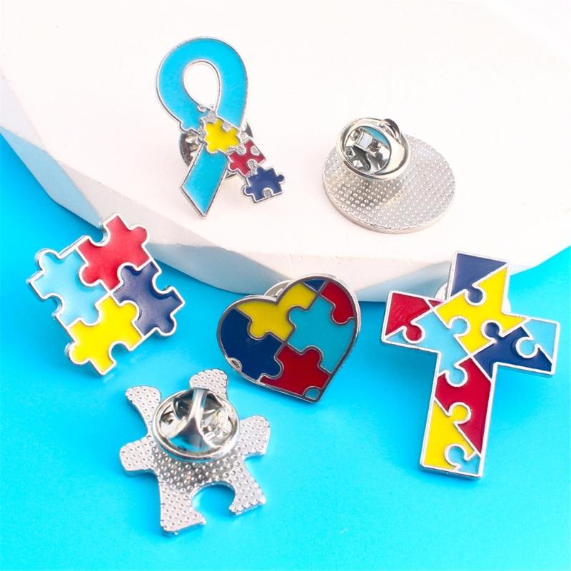 Broches de Esmalte Quebra-Cabeça Autismo Broches de Broche Autismo Broche de Lapela de Esmalte Quebra-Cabeça Arco-Íris Broche de Metal para Mochilas Bolsa