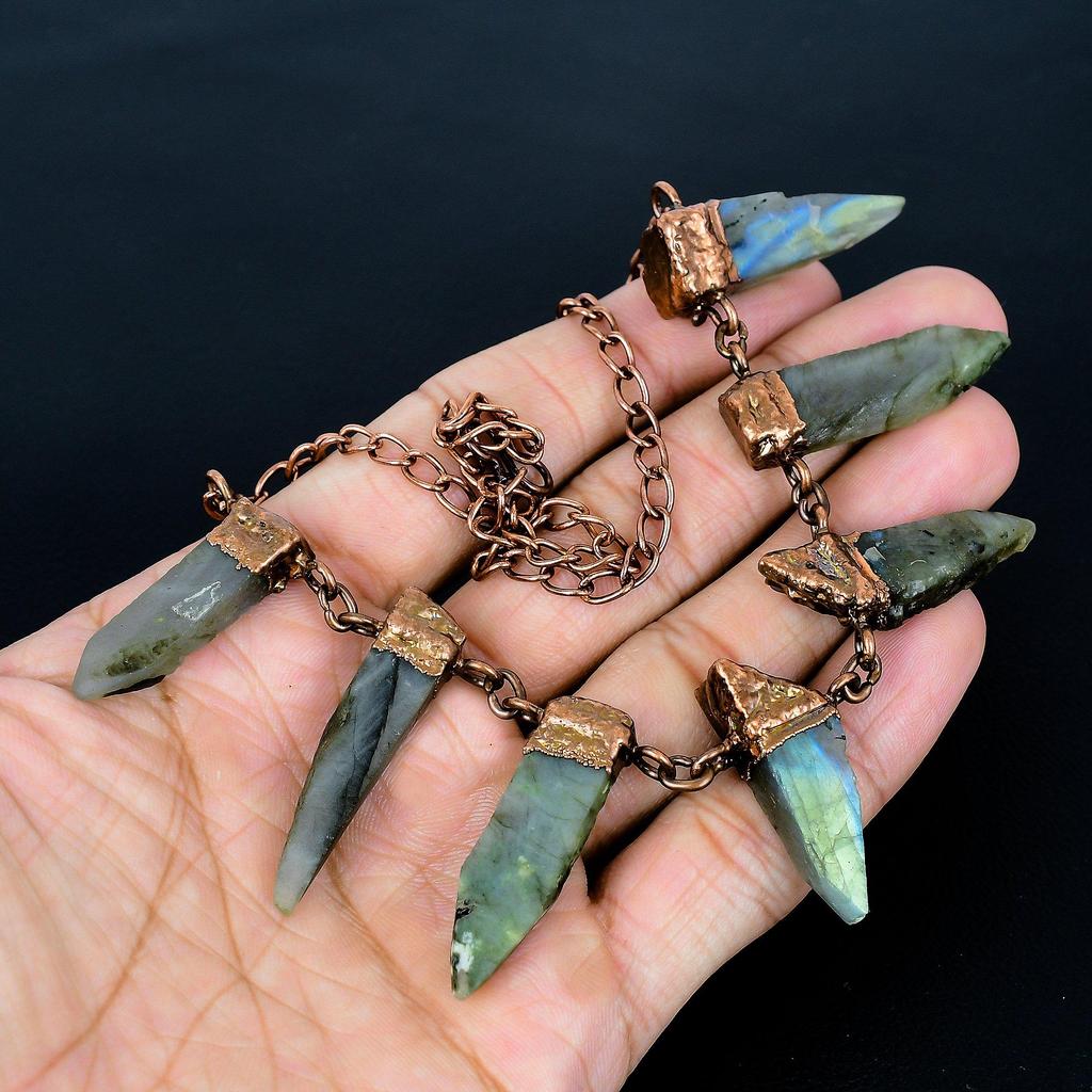 Labradorite Handmade Gemstone Necklace, Copper Electroformed Necklace Antique Jewelry, For Engagement Gift