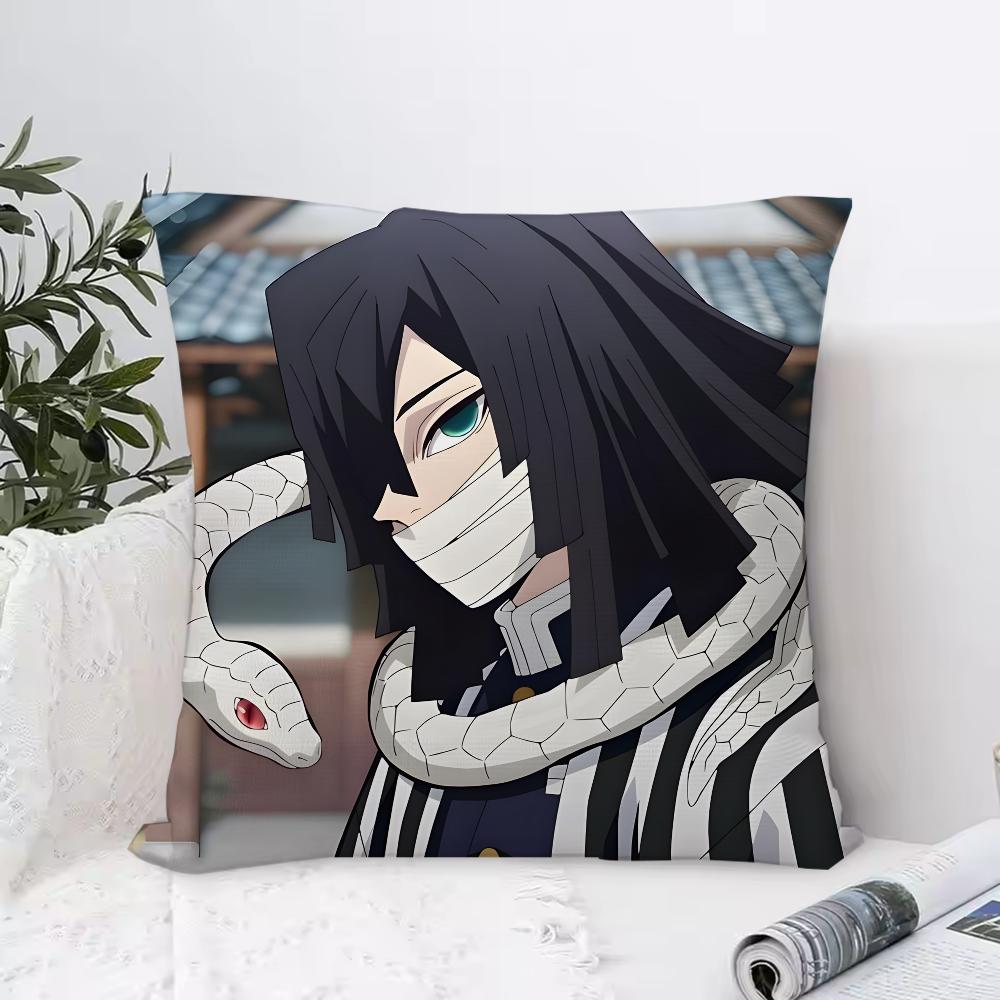 D-Demon S-Slayer Anime Iguro O-Obanai Pillow Case Pillowcase Anti-dustmite Pillow Invisible Zipper Silky Short Plush Sofa Cushio