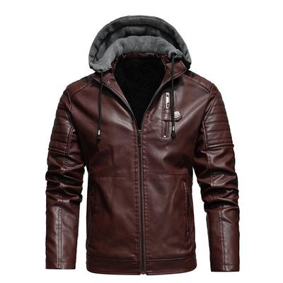 Jaqueta de couro com capuz de lã masculina de inverno casual gola masculina jaqueta de couro