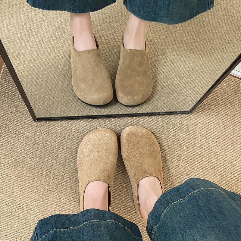 Fashion CRLAYDK Suede Leather Mules for Women Inner Height Increase Shoes Arch Support Footbed Slip On Casual Comfortable Slippers