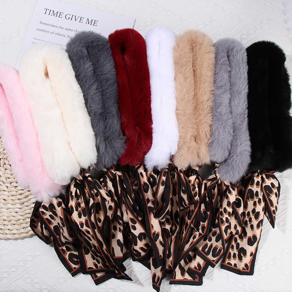 Cold Weather Warmer Neck Warmer Warmer Shawl Leopard Ribbons Plush Faux Fur Collar Scarf