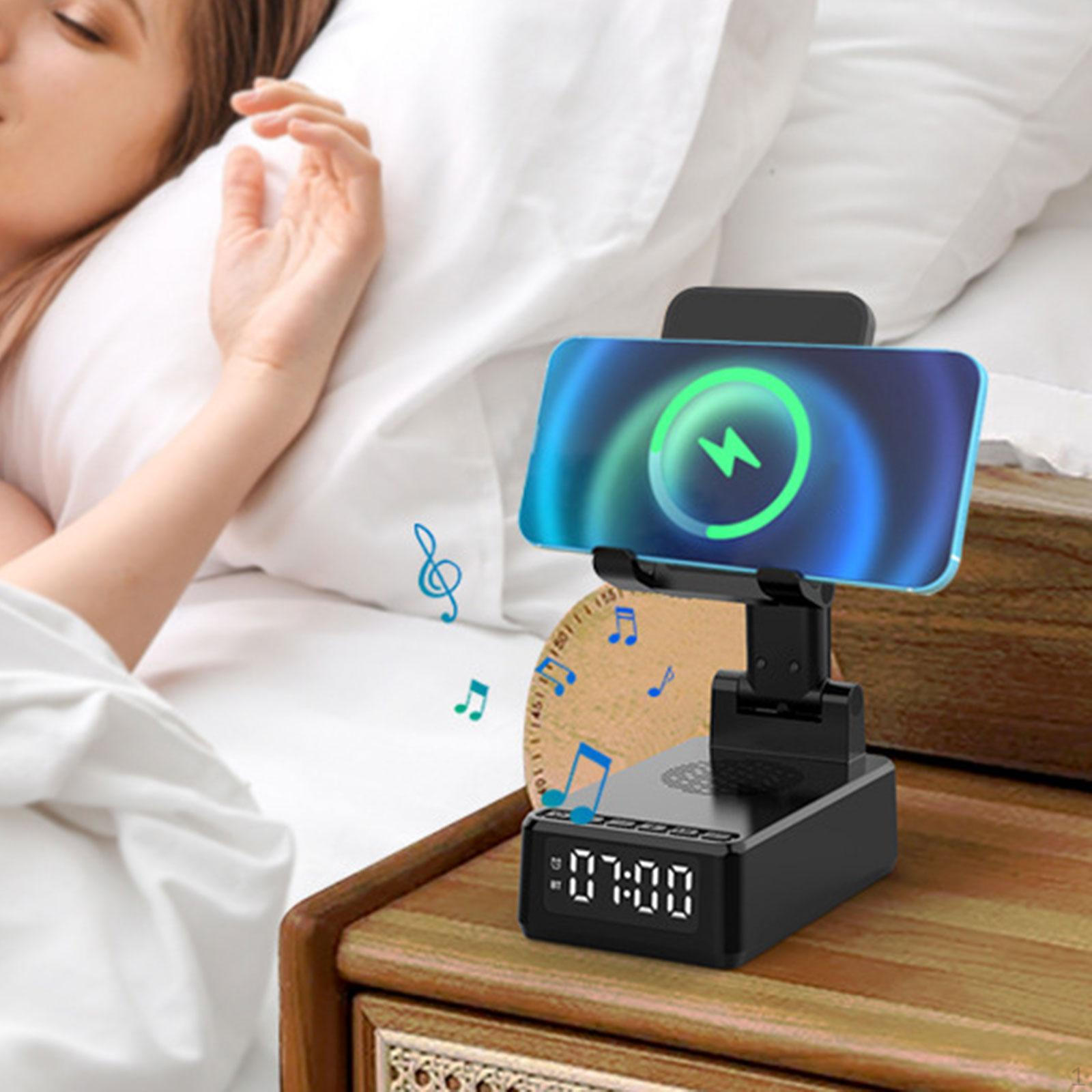 

4 в 1 подставка для смартфона, беспроводное зарядное устройство, динамик, настольные часы для дома чёрный