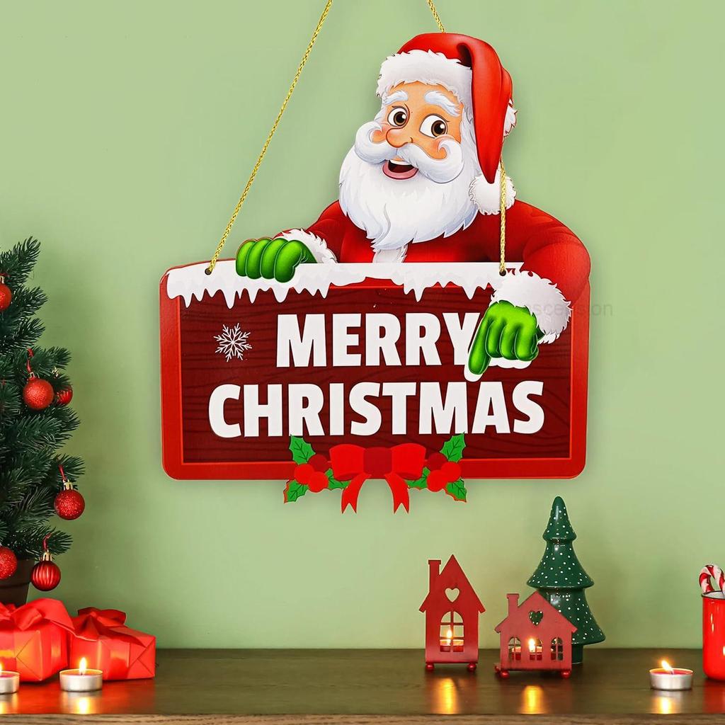 Wooden Merry Christmas Printed Santa Claus Wall Hanging Door Hanging for Home Living Room Party Church Decoration Xmas Wall Decor Items