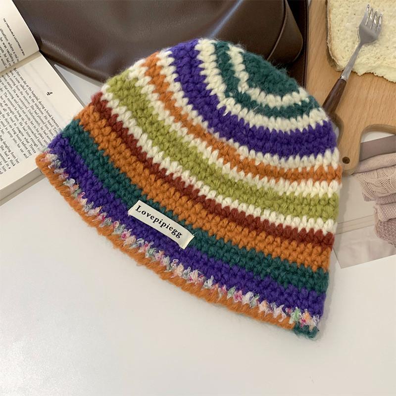 

И Уютный Теплый Вязаный Вручную Красочный Крючком Набор Шапка и Митенки Для Взрослых Rainbow Hat