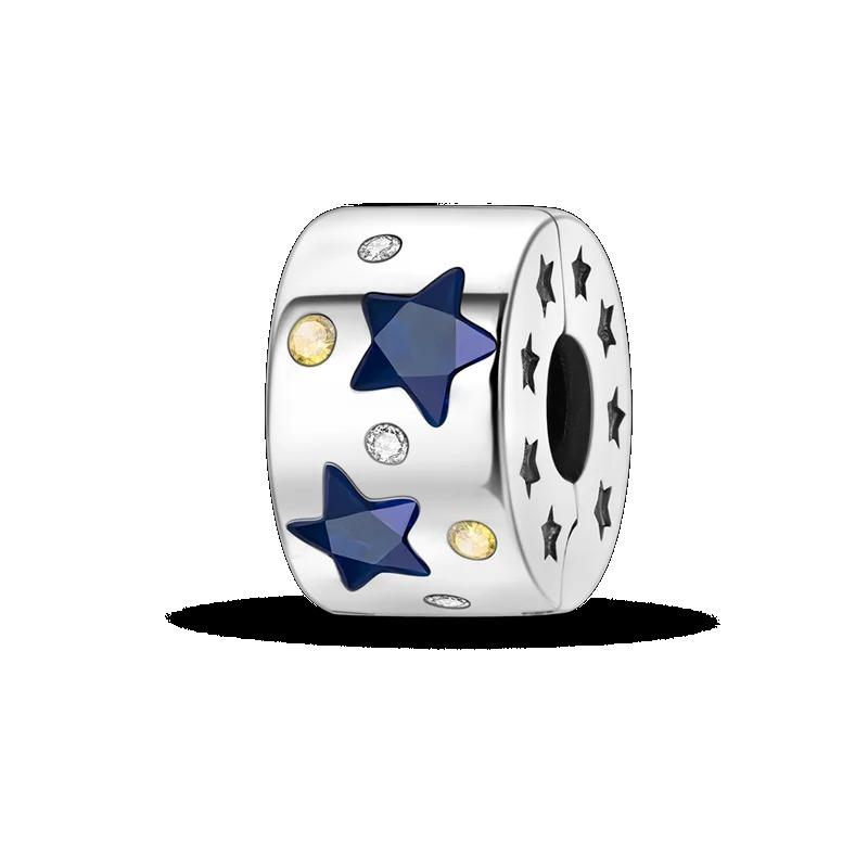 Silver Clasp 925 Silver CZ Pave Clip Charms Daisy Beads Stopper Safety Chain Fit Original Bangle Bracelet Jewelry Clip