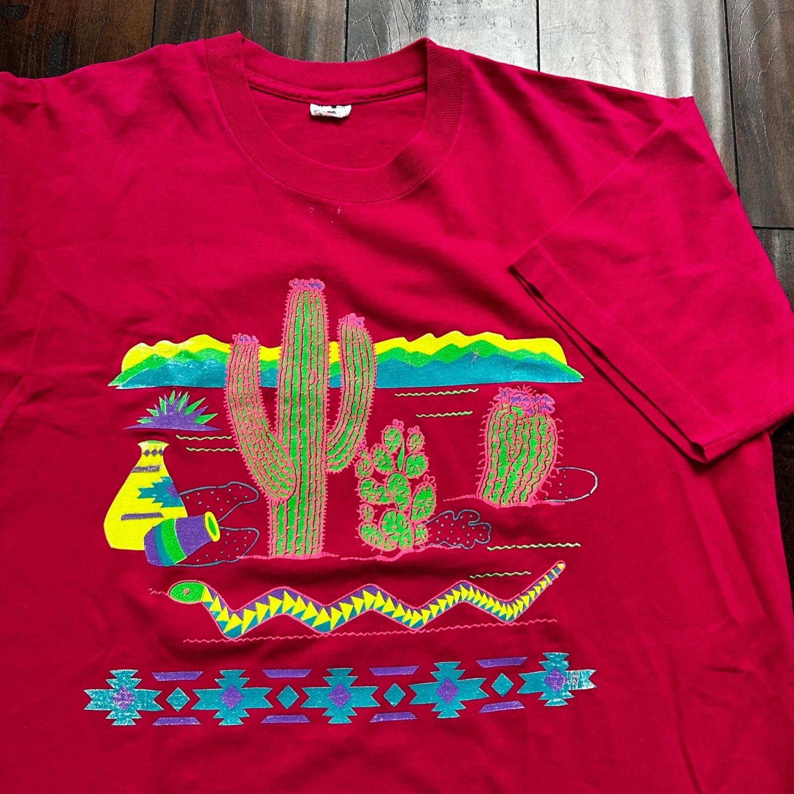 

Cactus Pink FOTL 90s Vintage T Shirt Single Stitch Snake Arizona Travel USA Rap L
