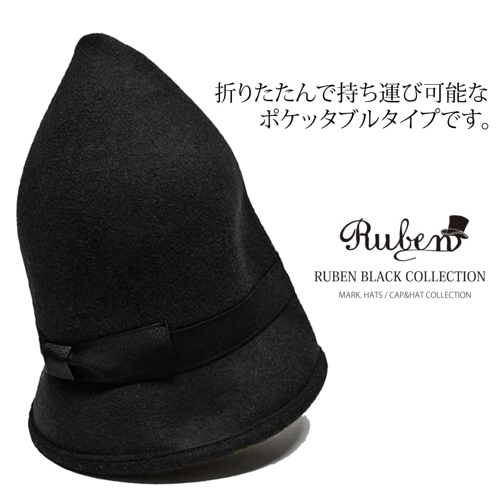 Ruben Edición Especial COLECCIÓN NEGRA Sombrero de Fieltro Plegable Talla Grande Hecho con Lana 100% Premium Australiana Telescope Negro, Sombrero, XL,