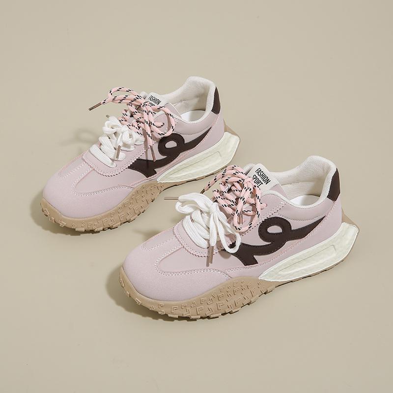 Fashion 2025 New Design Fashion Casual Shoes Lace-Up Sneakers for Women Color Blocked Round Head Design Comfortable Sport Shoes