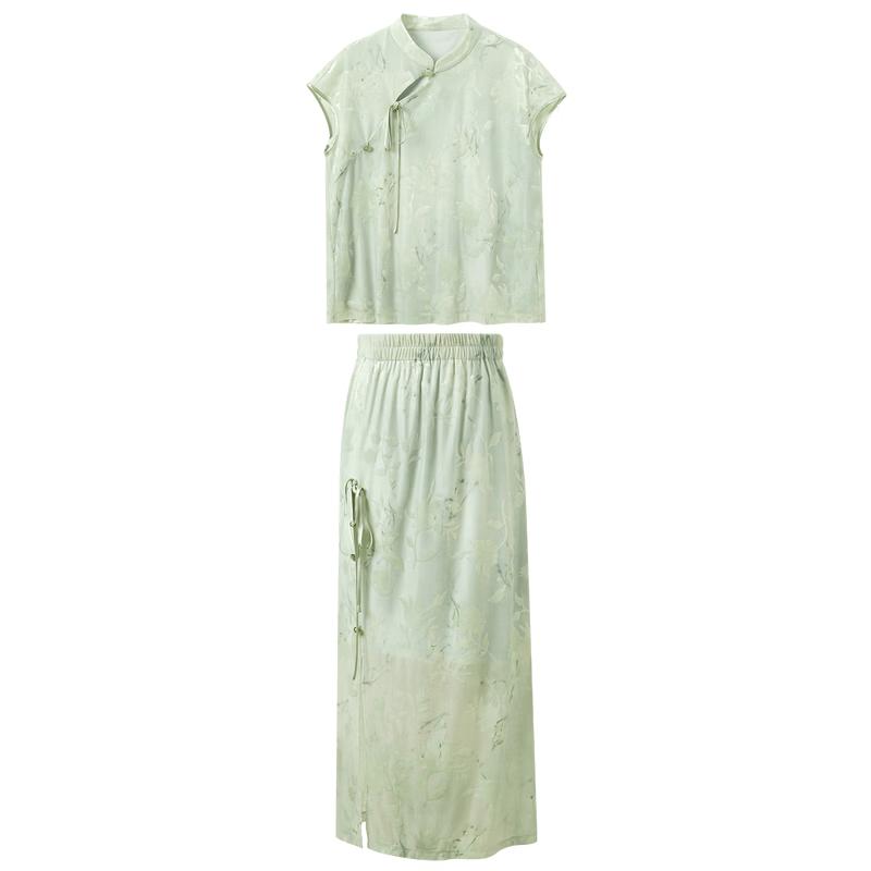 

Sancai Floral Burnout New Chinese Style Two-Piece Set M