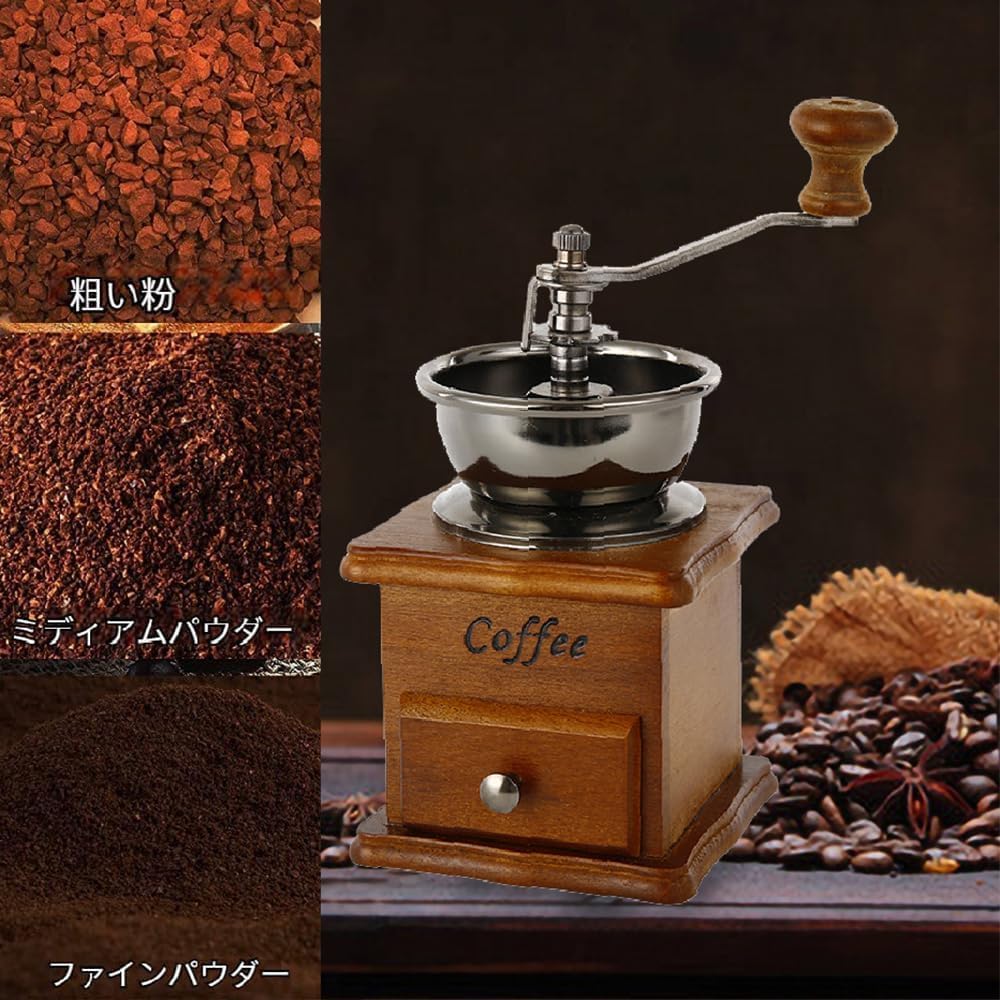 Wooden Hand Coffee Grinder, Manual, Portable, with Ceramic Burrs, Includes 304 Steel Spoon and Brush, Small, Lightweight, Easy to Carry, Easy to Clean