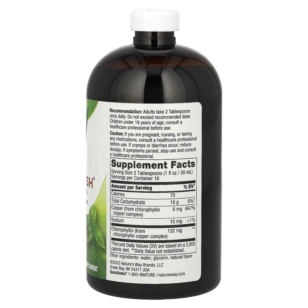 Nature's Way Chlorofresh, Liquid Chlorophyll, Mint Flavor, 132Mg, 480Ml(16Fl Oz), (132Mg Per 2 Tbsp)