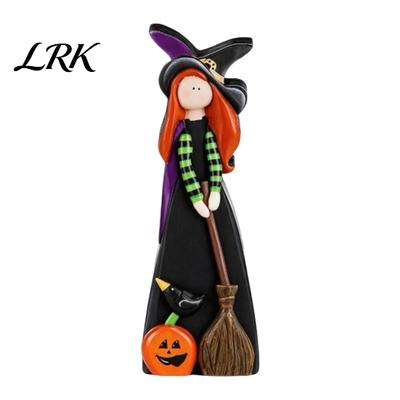 Rustic Halloween Table Decor Witch Decoration, Cute Wooden Centerpiece, Farmhouse Autumn Country Style Holiday Ornaments Ornament with Broomstick
