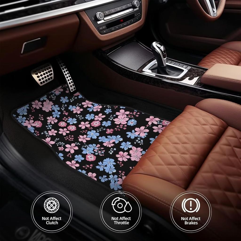Floral Print Car Floor Mats Cute Flower Front Rear Seat Floor Rugs Carpets Full Set Auto Interior Accessories Decor Gift