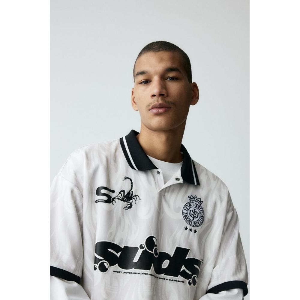 

Рубашка поло свободного кроя HM с принтом Светло-серая Sport United