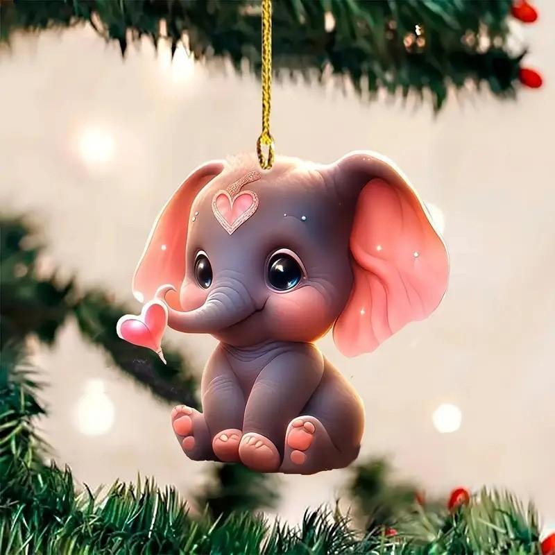Acrylic Surface Flat Elephant Pendant With Love Heart Design For Car Interior