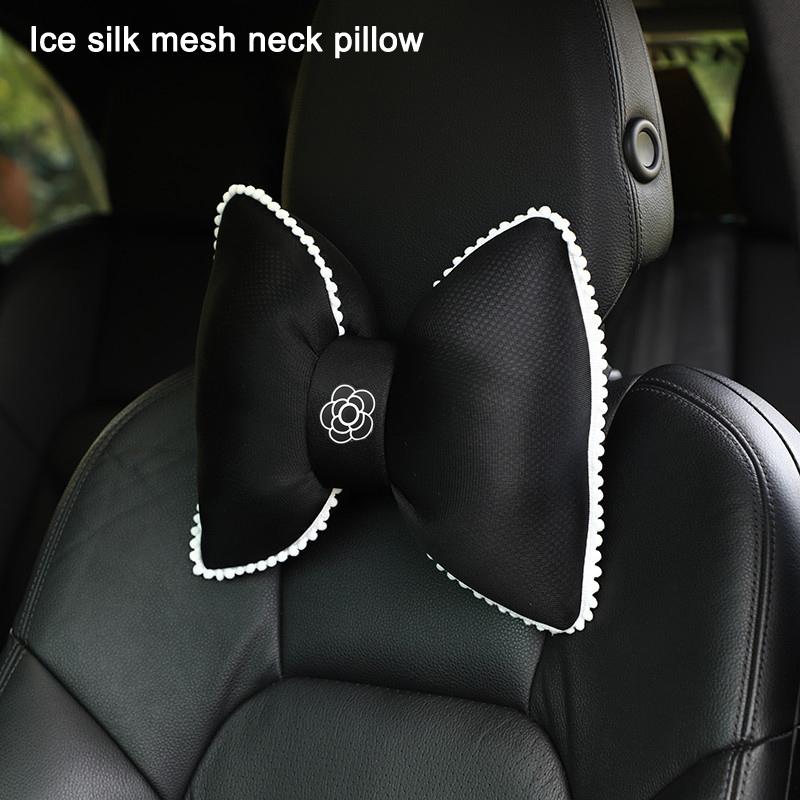 1PC High Quality Camellia Flower Bow Car Neck Pillow Soft Plush Auto Headrest Seat Support Holder Car Interior Accessories