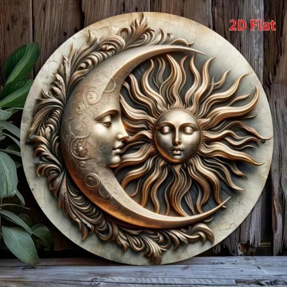 Vintage Sonne Mond Wandkunst Metall Relief Dekor Aluminium Heimbüro
