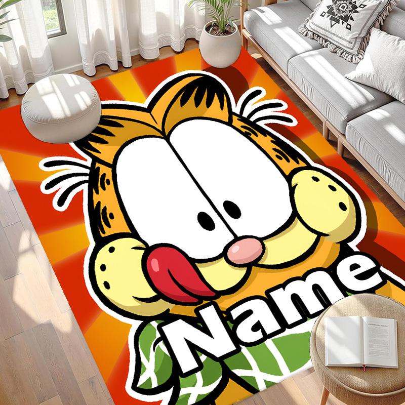 Custom Name Personalized Garfield Print Carpet, Versatile Home Decor Rug, for Playroom, Apartment, Balcony, Entryway, Hallway Gift