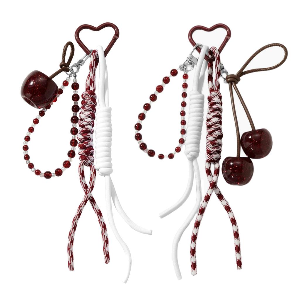 Fashionable Cherry Keychain For Daily Use Soft Braided Rope With Alloy Detail Bead Bag Charm Key Holder Bags Pendant