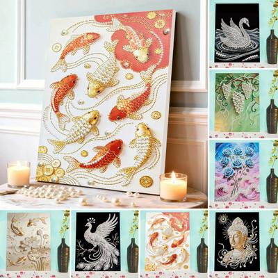 DIY Pearl Painting Kit 3D Plastic Pearl Art Craft Set Flower Fish Designs Beginners Pearl Bead Art Project for Adults Home Decor Festive Gift