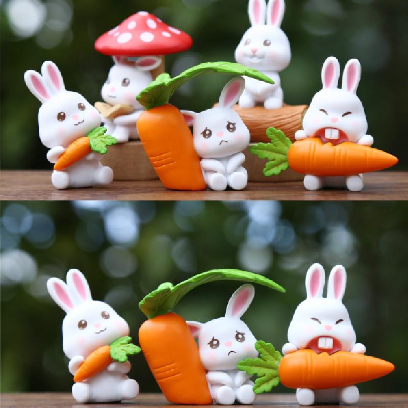 Mignon Carotte Champignon Dessin Animé Lapin Mini Modèle Décoration de Bureau Ensemble d'Ornements Pour Enfants et Collectionneurs